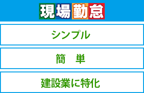 「現場勤怠」シンプル、簡単、建設業に特化